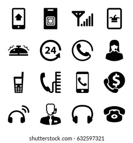 Call icons set. set of 16 call filled icons such as Poker on phone, 24 support, customer support, old phone, headset, bell, door bell