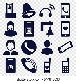 Call icons set. set of 16 call filled icons such as phone, customer support, heart mobile, old phone, door ringer, support, door bell, bell