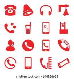 Call icons set. set of 16 call filled icons such as old phone, mobile phone music, headset, bell
