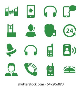 Call icons set. set of 16 call filled icons such as bell, phone, 24 support, headset, call, connected phone, support, bell
