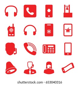 Call icons set. set of 16 call filled icons such as poker on phone, desk phone, customer support, headset, call, door ringer, help support, bell, walkie talkie