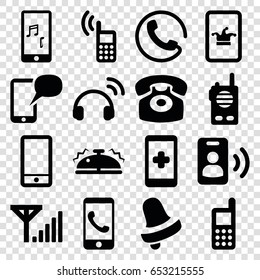 Call icons set. set of 16 call filled icons such as poker on phone, bell, phone, mobile phone music, bell, headset, mobile signal
