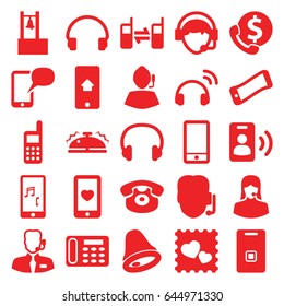 Call icons set. set of 25 call filled icons such as desk phone, customer support, heart mobile, photo with heart, phone, headset, operator, door ringer, bell, help support