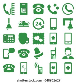 Call icons set. set of 25 call filled icons such as call, desk phone, bell, 24 support, heart mobile, photo with heart, phone, old phone, support, bell