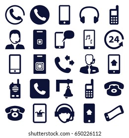 Call icons set. set of 25 call filled icons such as call, poker on phone, phone, 24 support, operator, door ringer, support, headset, help support, door bell, bell
