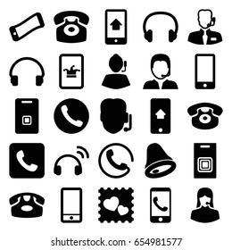 Call icons set. set of 25 call filled icons such as desk phone, poker on phone, customer support, photo with heart, headset, door ringer, support, help support, door bell