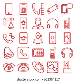 Call icons set. set of 25 call outline icons such as desk phone, poker on phone, call, photo with heart, headset, support, door bell