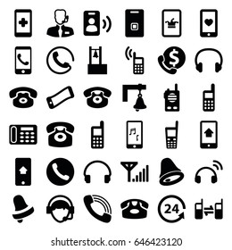 Call icons set. set of 36 call filled icons such as desk phone, poker on phone, bell, phone, 24 support, heart mobile, headset, operator, door ringer, help support, bell