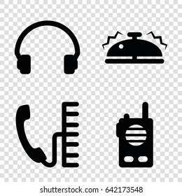 Call icons set. set of 4 call filled icons such as headset, bell, phone