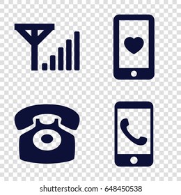 Call icons set. set of 4 call filled icons such as heart mobile, desk phone, mobile signal