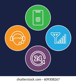 Call icons set. set of 4 call outline icons such as 24 support, operator, door ringer