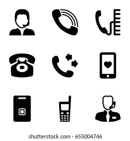 Call icons set. set of 9 call filled icons such as call, heart mobile, old phone, door ringer, support, desk phone, help support