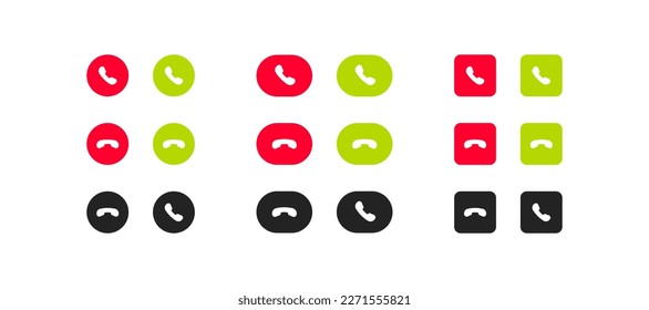 Call icons set. Accept call, reject, green, red, black, interlocutor, communication, graphics, connection, business, negotiations. The concept of controls. Set of vector flat icons.