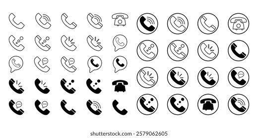 Call icons in various styles. Phone icons and telephone sign symbols.