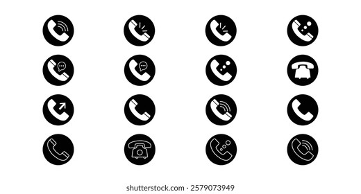 Call icons in various styles. Phone icons and telephone sign symbols.