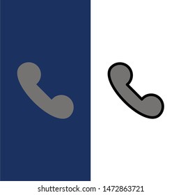 Call, Incoming, Telephone  Icons. Flat and Line Filled Icon Set Vector Blue Background