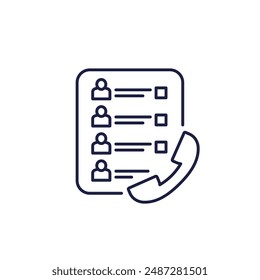 call list, contacts line icon on white