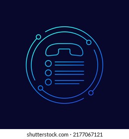 call list icon with a phone, linear design