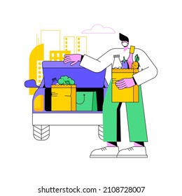 Call for load products abstract concept vector illustration. Store number, curbside pickup sign, order ID, parking place, get supplies amid quarantine, social distancing abstract metaphor.