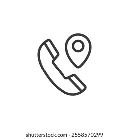 Call location, icon in line design. Call, location, phone, map, navigation, tracking, communication on white background vector. Call location, icon in line design editable stroke icon