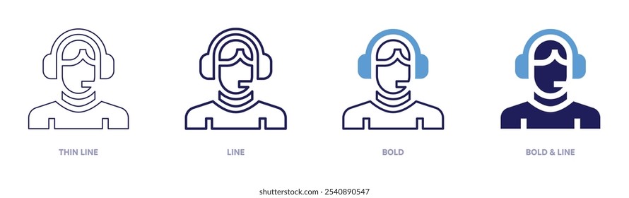 Ícone de insights de registro de chamadas em 4 estilos diferentes. Linha fina, Linha, Negrito e Linha Negrito. Estilo duotônico. Traçado editável.