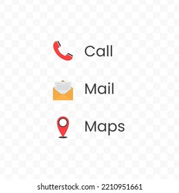 Call, Mail, Maps Vector Illustration Of Colored Icons On Transparent Background(png).