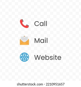 Call, Mail, Website Vector Illustration Of Colored Icons On Transparent Background(png).