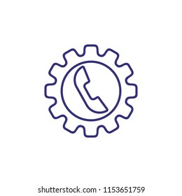 Call management line icon. Telephone inside cogwheel. Communication concept. Can be used for topics like phone settings, modern technology, technical support