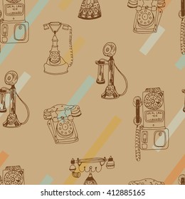 Call Me, Baby seamless vector pattern. Adorable retro phones and all kind of phones for textile, web, scrapbook paper, stationary.