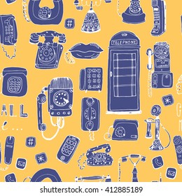 Call Me, Baby seamless vector pattern. Adorable retro phones and all kind of phones for textile, web, scrapbook paper, stationary.