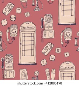 Call Me, Baby seamless vector pattern. Adorable retro phones and all kind of phones for textile, web, scrapbook paper, stationary.