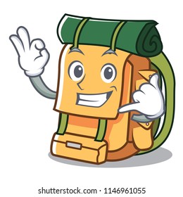 Call me backpack mascot cartoon style