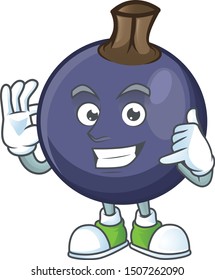 Call me blackcurrant cartoon mascot on white background