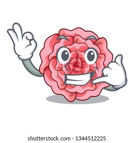 Call me carnations flower above mascot wood table