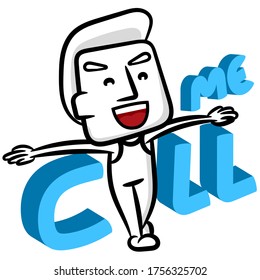 Call me concept white man cartoon vector on a white background