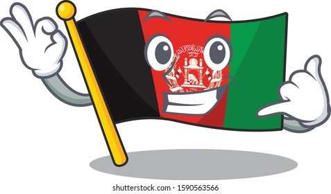 Call me cute face flag afghanistan Scroll mascot cartoon design