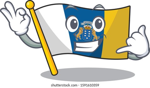 Call me cute face flag canary island Scroll mascot cartoon design