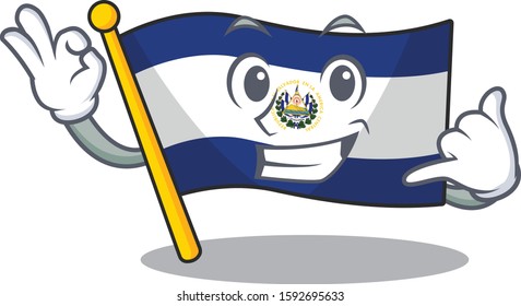 Call me cute face flag el salvador Scroll mascot cartoon design