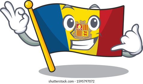 Call me cute face flag andorra Scroll mascot cartoon design