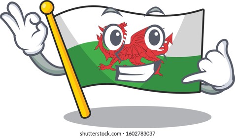 Call me cute face flag wales Scroll mascot cartoon design