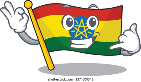 Call me cute flag ethiopia mascot cartoon style