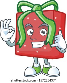 Call me cute red gift box mascot cartoon style