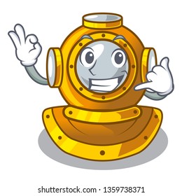 Call me diving helmet on a cartoon table