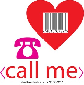 call me - emo love concept - pink heart marked by barcode