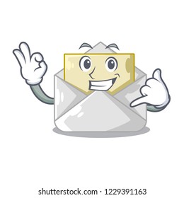 Call me envelope opened on shape white mascot