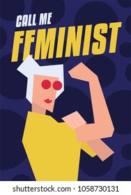 "Call me Feminist" Modern Abstract We Can Do It Rosie the Riveter Women Poster. Women, girl, female strength poster.