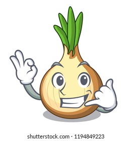 Call me fresh yellow onion isolated on mascot