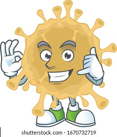 Call me funny gesture coronavirus particle mascot cartoon design