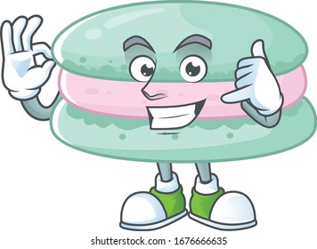 Call me funny gesture vanilla blue macarons mascot cartoon design