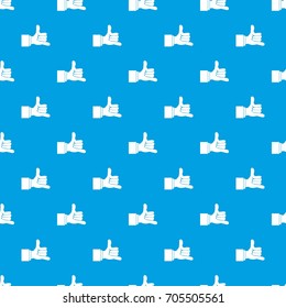 Call me gesture pattern repeat seamless in blue color for any design. Vector geometric illustration